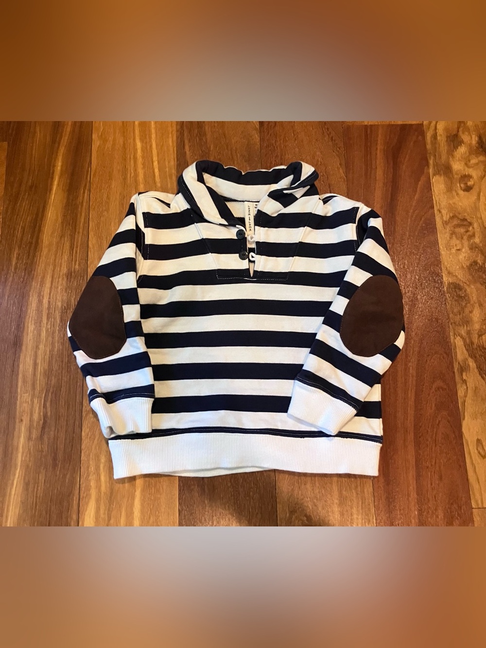 Janie and Jack Navy and White Striped Henley Pullover